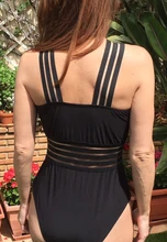 Bikini de una pieza con rayas negras para mujer, bañador Sexy, Monokini de realce, triangular, para playa