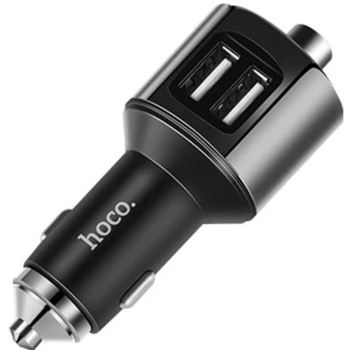 Автомобильный адаптер питания Hoco E19 Metal Grey, зарядка 2.4А плюс Bluetooth и MP3-плеер через FM-трансмиттер, металл