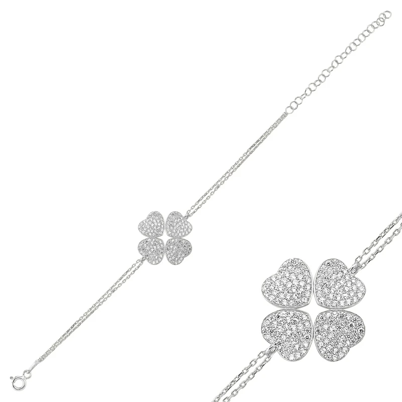 

Silver 925 Sterling Zircon Cubic Zirconia Clover Bracelet