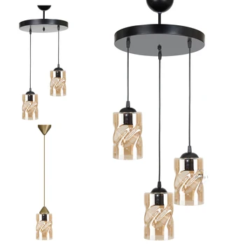 

Modern Chandelier Pendant Lamp Metal Black Gold Modern Retro Twisted Gold Glass Decorative Living Room