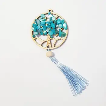 

Formoso Ciondolo in legno albero della vita cerchio ciondolo nappa e pietre colore Turchese Wedding conf 12 pz art 28698