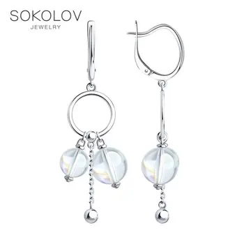 

Sokolov silver drop earrings with stones with Swarovski crystals, fashion jewelry, 925, women's male, long earrings