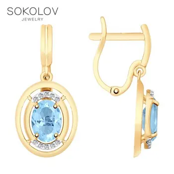 

SOKOLOV drop earrings with stones of gold with topaz and cubic zirconia fashion jewelry 585 women's male, long earrings