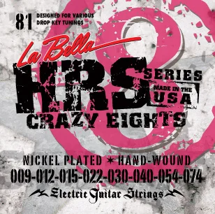 

Hrs-81 hrs Crazy Eights string kit for 8-string electric guitar, Nickel Plated, 9-74, La Bella