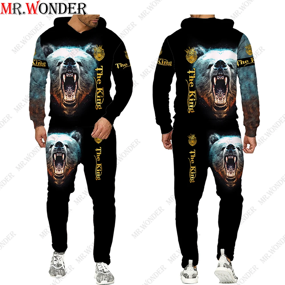 Новинка 3D спортивные костюмы Mr.Wonder с рисунком животных и короля толстовка дикого