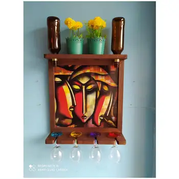 

Wooden red wine beer rack 4 bottle holder wall mural goblet holder Artificial Flowers