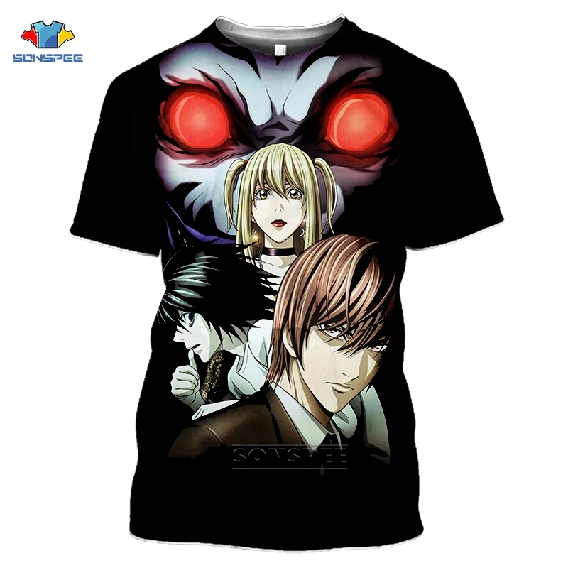 

SONSPEE Death Note T shirt Man Short Sleeve 3D Print T-shirt Anime Horror Harajuku Cosplay Tee Shirt Hip Hop Pull Homme Tops G5