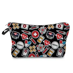 Nurse Pattern Cosmetics Bags Pharmacy ECG Printed Makeup Bag Female Fashion Small Toiletry Bag High Quality Hot Sale Storage Bag