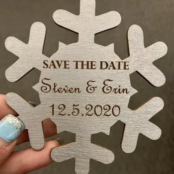 

Personalised wood Save The Date Magnet, wooden Snowflake magnets, Engraved wedding Invites, baby shower favor gift,wedding decor