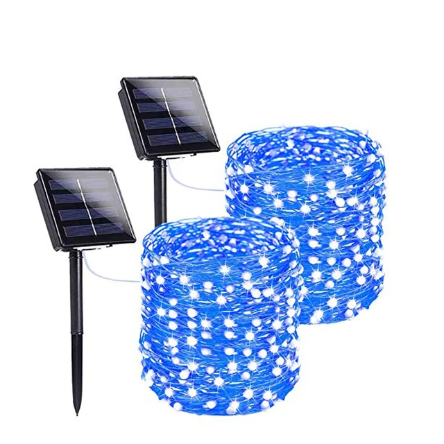 Outdoor Solar String Lights Waterproof Garden Fairy Lights with 8 Lighting Modes for Patio Trees Christmas Wedding Party Decor 2 Pack Blue