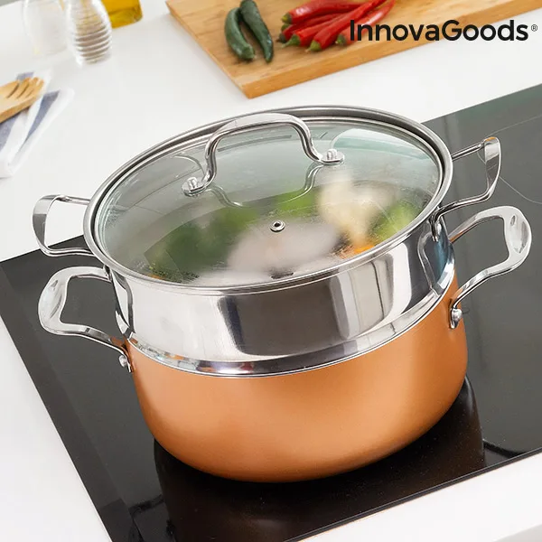InnovaGoods набор кастрюль с медным эффектом и Пароварка(6 шт
