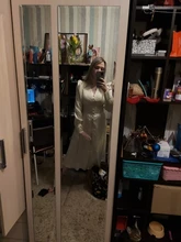 A-Line Dress V-Neck Spring Bishop-Sleeve Satin Simplee Chic Elegant Vintage High-Waist