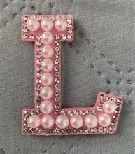 Rhinestone Patch Badge Applique Bottom-Pearl-Letter Alphabet Pink English Stripe Diyname