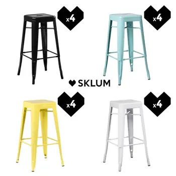 

SKLUM - Set LIX of 4 Steel High Stools for bar/cafe Industrial Style Multiple Colours