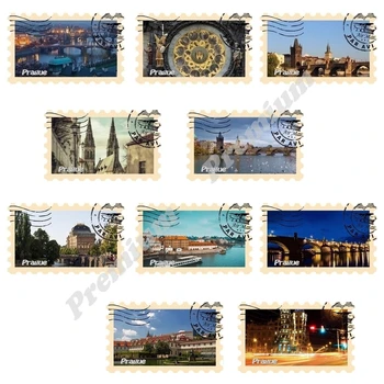 

Prague tourist fridge magnet, style postage stamps