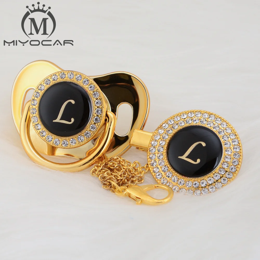 

MIYOCAR unique design name Initials letter L beautiful bling pacifier and pacifier clip BPA free dummy bling unique design LL