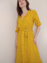 Autumn Winter Dot Bandage Dress Women Casual Ruffles V Neck High Waist Slim Print Long