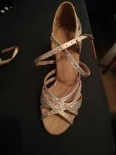 WUXIJIAO-Zapatos de baile de satén con diamantes de imitación para mujer, baile latino, suela suave, para salsa, tacón de 5 a 10cm