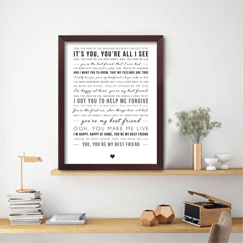 Freddie Mercury Song Lyric Print You're My Best Friend Queen Quote Poster Wedding Gift idea Wall Art Canvas Painting Decor