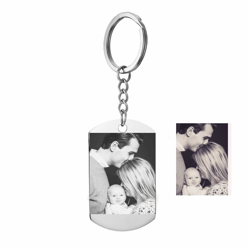 

Custom Photo Engraved Key Chain Personalized Dog Tag Keychain Optional message on back Groom Husband Boyfriend Gift for Him