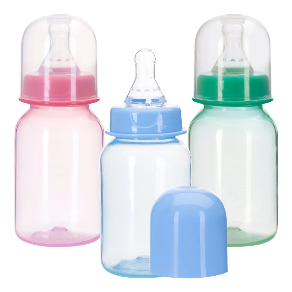 Бутылочка КУРНОСИКИ цветная с силиконовой соской молочной, 125 мл