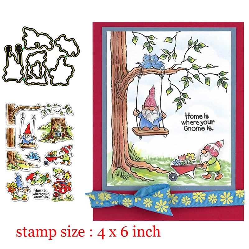 Holiday Gnomes Clear Stamps Coordinating Dies For DIY Scrapbooking Craft Cards