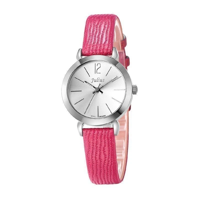 Модные трендовые Женские кварцевые наручные часы, милые розовые круглые часы с кожаным ремешком, женские простые часы, подарок для девочек, Relojes Mujer - Цвет: Розовый