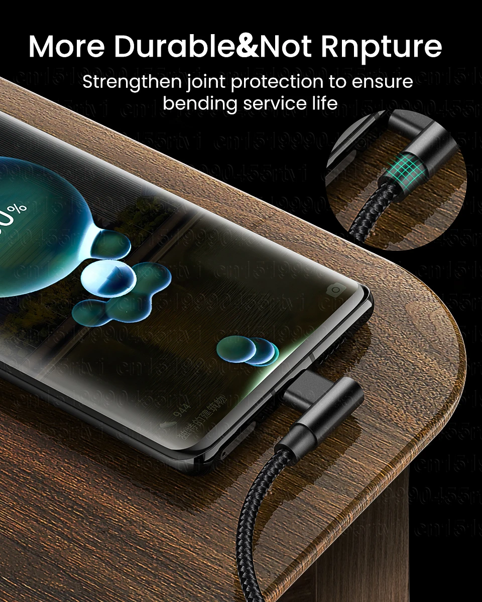 3A double elbow Type-c to USB C 60W fast charging data cable For Huawei Samsung Xiaomi mobile phone charging cable 1m/2m/3m