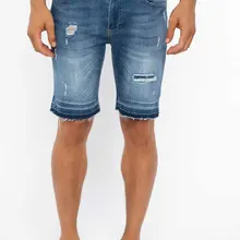 Дефакто летние мужские рваные джинсовые шорты небесно-голубые потертые короткие джинсы деним бермуды I8988AZ18HSNM28-I8988AZ18HS