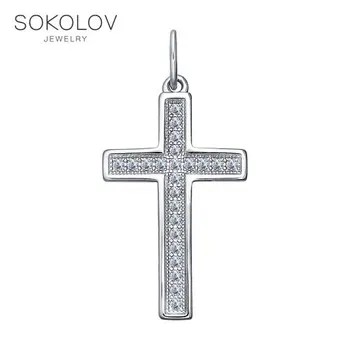 

Cross SOKOLOV from silver with cubic zirkonia fashion jewelry 925 women's male, pendants for neck women