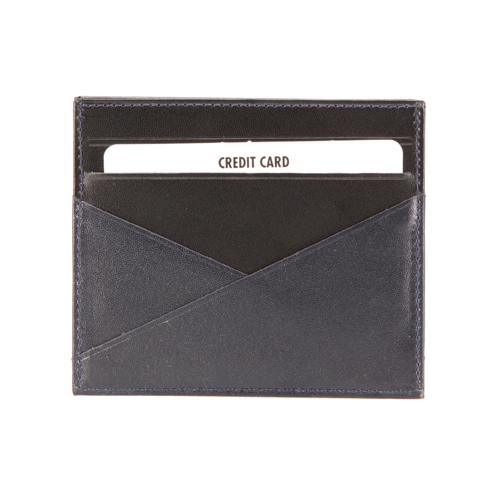 Genuine Leather Slim Compact Wallet Card Holder Hand-Made in Turkey By DC Leather Navy with Black