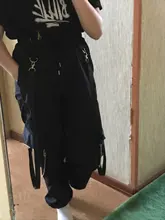 QWEEK-pantalones Cargo Punk de gran tamaño para mujer, ropa de calle gótica, ropa de calle negra con cadena Harajuku Hippie, pantalones de estilo callejero coreano para mujer, Hip Hop