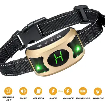 

Rechargeable Anti-Bark Dog Breathing Light Shock Vibration Humane No Bark Collar