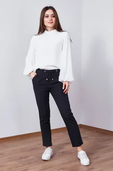 

Pockets Double Bell-Bottomed Bel Rubber Lace-Up Pants-Black