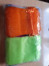 100pcs / lot 5x7 7x9 9x12 10x15cm Bolsas de organza con cordón Bolsas de embalaje de joyería Bolsa de regalo de fiesta de boda Bolsas de regalo de cumpleaños de Navidad Bolsas