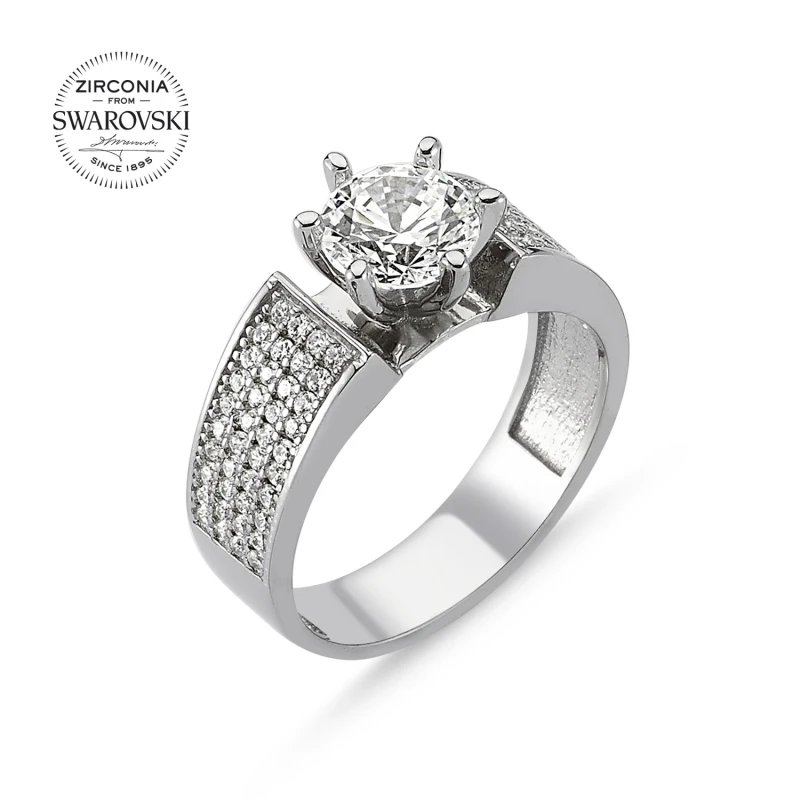 Серебряное 925 пробы обручальное кольцо с цирконием Swarovski|Кольца| |