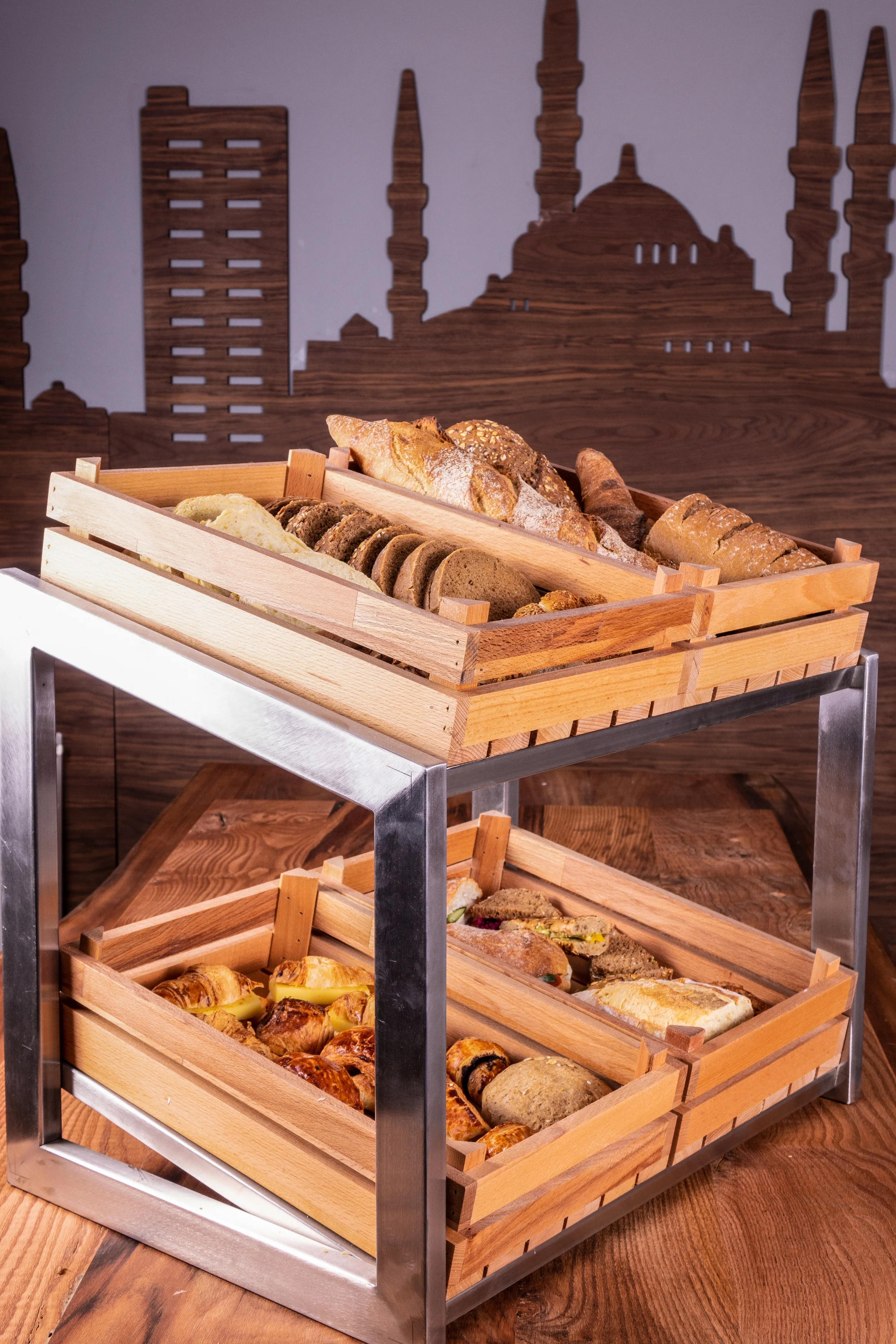 

Bread Stands High Quality Wooden Product %100 Handmade Luxury Desing Two Storey Bread Stand