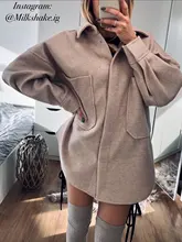 Outwear Jackets Long-Coats Camel ZXQJ Woolen Girls Chic Elegant Spring-Autumn Vintage Women