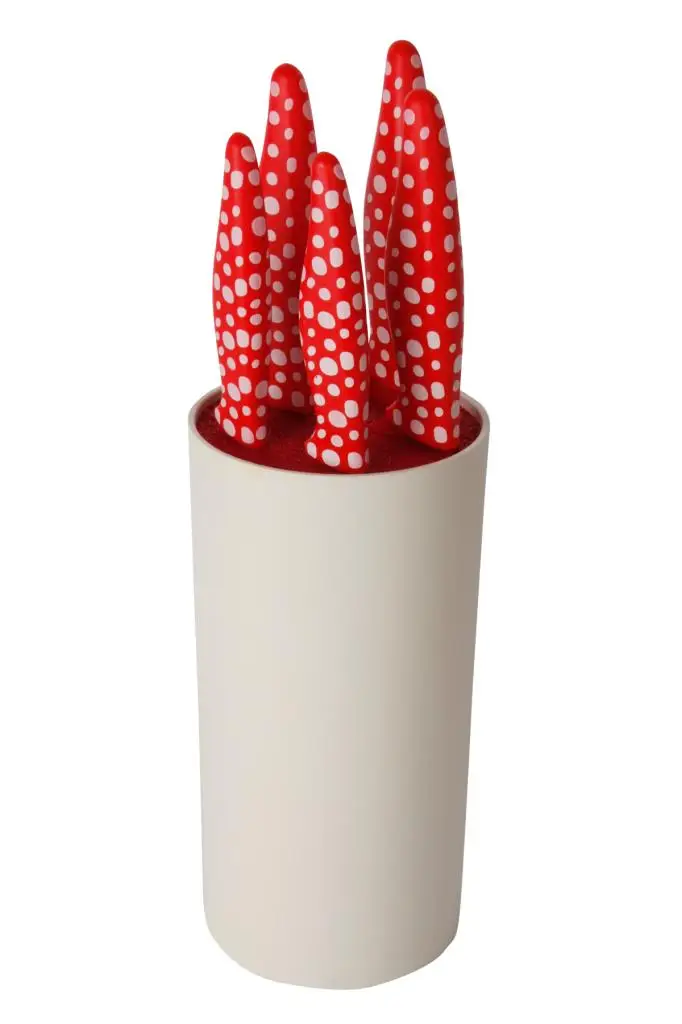 

BiggKitchen 6-Piece Knife Set, Stainless Steel, PP Handle, Stand, Red Polka Dot, multi-Purpose Knife