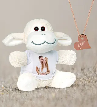

Personalized Design Plush Lamb and Rose Heart Necklace Set