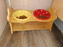 Pet-Supplies Dish-Bowl Raised Food-Water-Feeder Wooden Ceramic Stand Table Pets Dog Cat