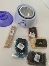 Mini máquina eléctrica de Calentador de fusión de cera, 4 bolsas de granos de cera, 10 pegatinas símil madera, máquina de depilación, Kit de depilación, Calentador de cera
