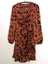 Short Dress Bow-Puff V-Neck Long-Sleeve Drawstring Ruffled Sexy Hollow-Out Mini Women