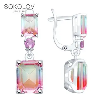 

Drop Earrings with stones SOKOLOV silver ситаллами and purple cubic zirconia, fashion jewelry, 925, women's male, long earrings