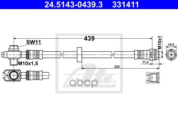 Шланг Тормозной Передний 435mm Ate 24514304393 Ate арт. 24514304393