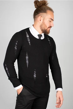 

DeepSEA Male Black Ripped Detaylı Bike Collar Knitted Sweater 2002305