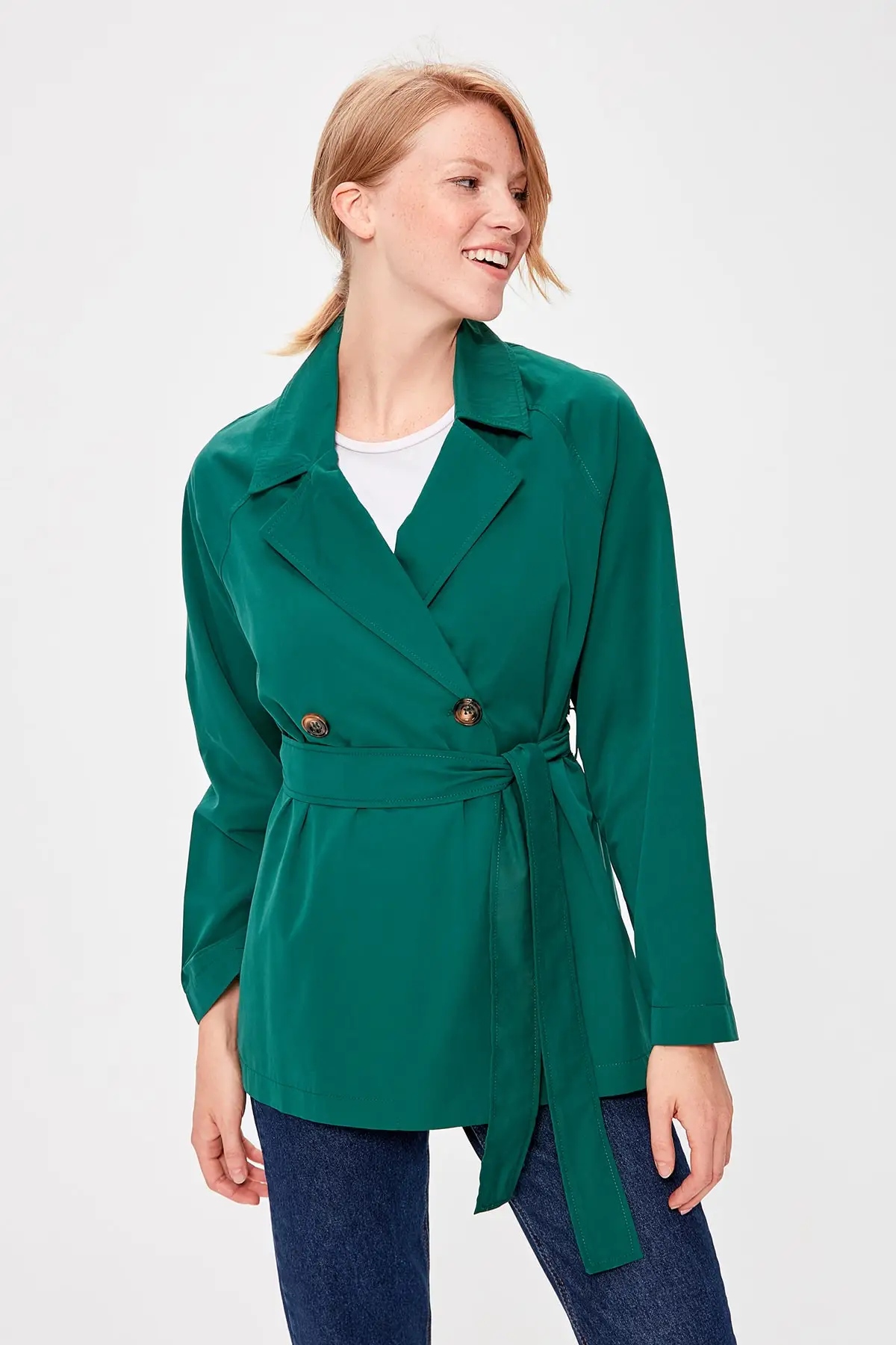 

Trendyol Green Girdled Short Trench Coat TWOAW20TR0021