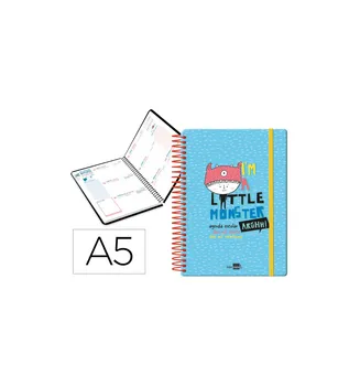 

School AGENDA led 20-21 FANTASIA DIN-A5 week view BILINGUE spiral model LITTLE MONSTER 6 units