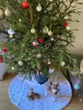 Falda blanca para árbol de Navidad, Alfombra de piel sintética de pelo, decoración para el suelo, adornos para boda, cumpleaños, Año Nuevo, árbol de Navidad, 1 unidad