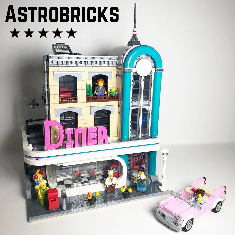 2480PCS City Street Downtown Diner Building Blocks Bricks Figures Toy Model Cute